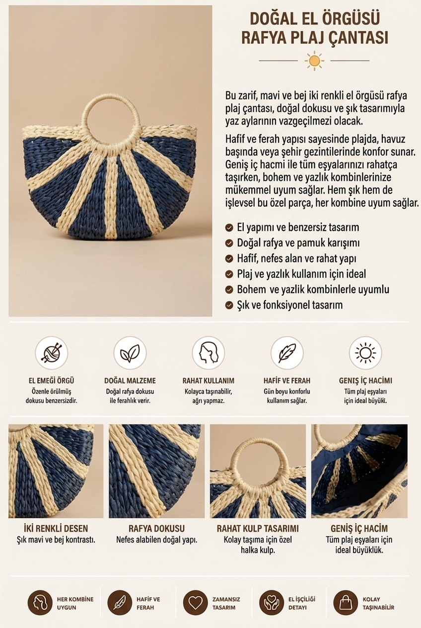 1055 YELPAZE KADIN HASIR ÇANTA NAVY