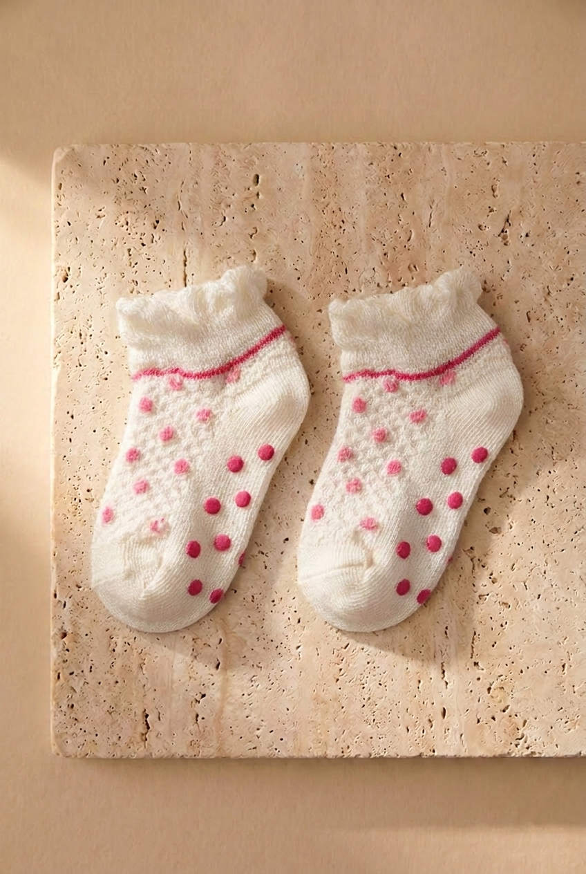 2PCK COLORFUL HEART BABY STEP SOCKS WHITE MIX