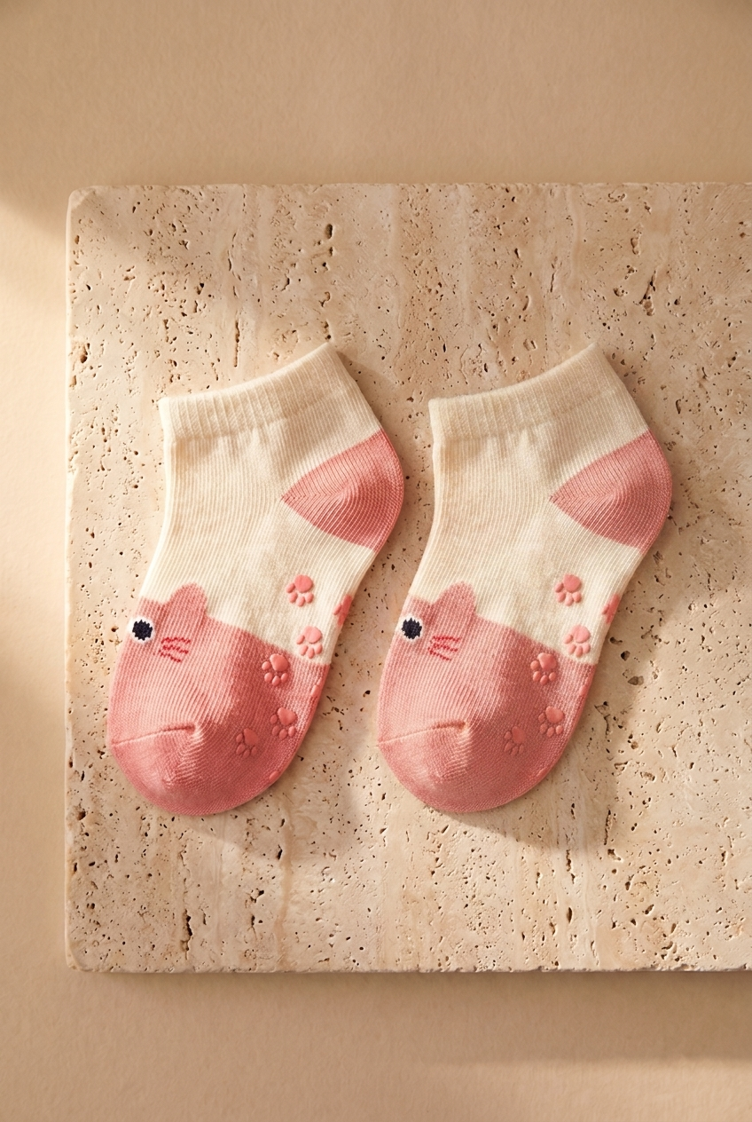 2PCK CUTE ANIMAL PATTERNED BABY STEP SOCKS PINK/WHITE