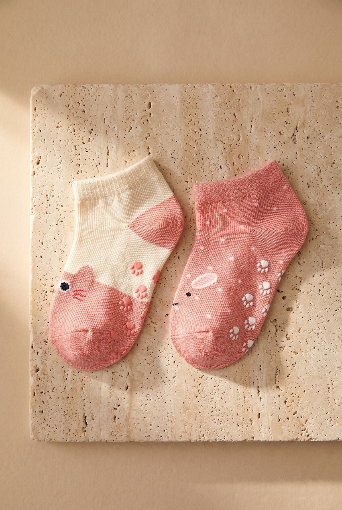 2PCK CUTE ANIMAL PATTERNED BABY STEP SOCKS PINK/WHITE
