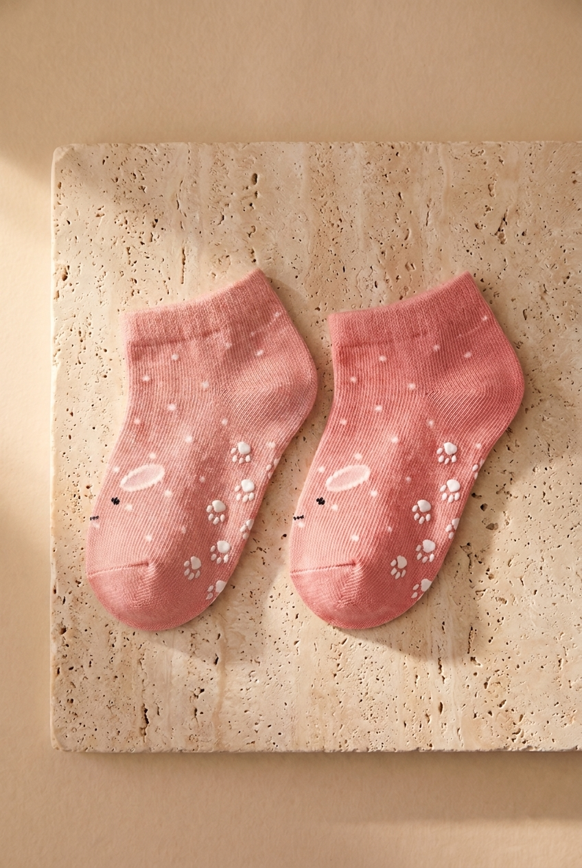 2PCK CUTE ANIMAL PATTERNED BABY STEP SOCKS PINK/WHITE