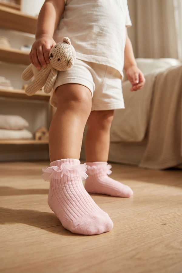 BABY STEP SOCKS WITH TULLE ACCESSORIES PINK