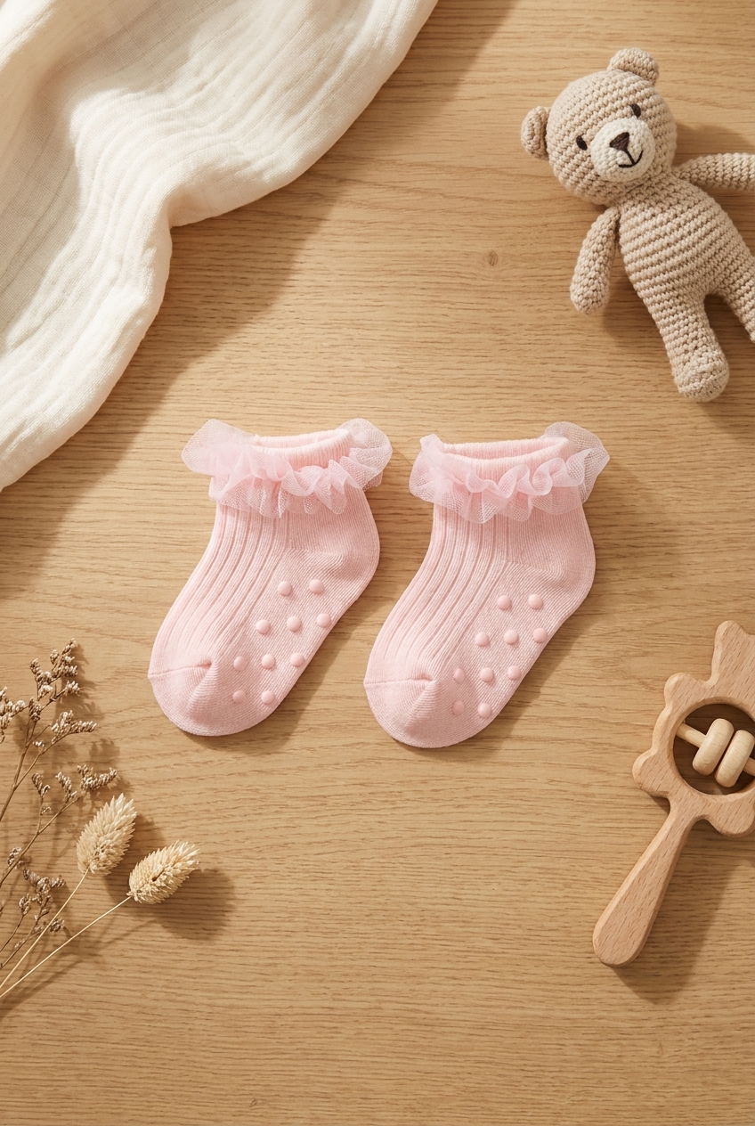 BABY STEP SOCKS WITH TULLE ACCESSORIES PINK