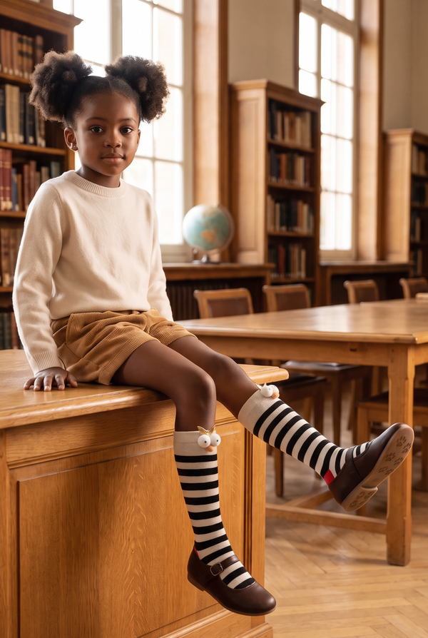 3D EYES GIRLS KNEEHIGH SOCKS ECRU