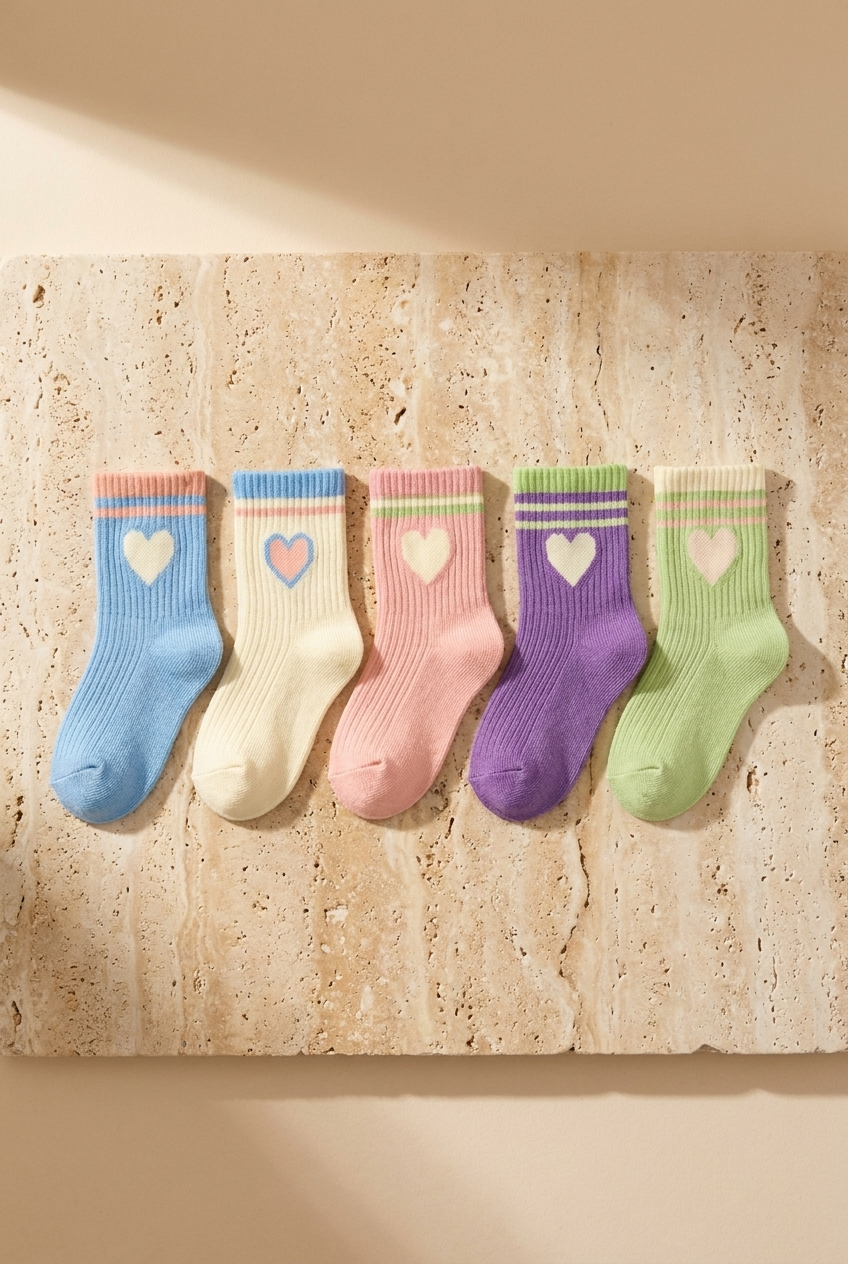 5PCK HEART CHILDREN'S SOCKS MIX