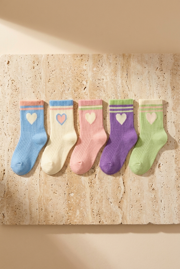 5PCK HEART CHILDREN'S SOCKS MIX
