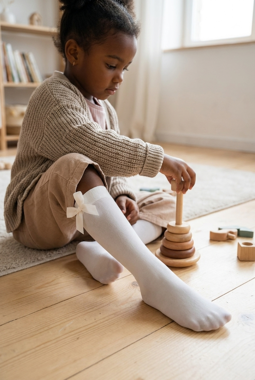 KIDS KNEE SOCKS WITH ACCESSORIES ECRU