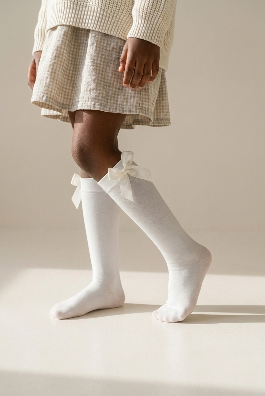 KIDS KNEE SOCKS WITH ACCESSORIES ECRU
