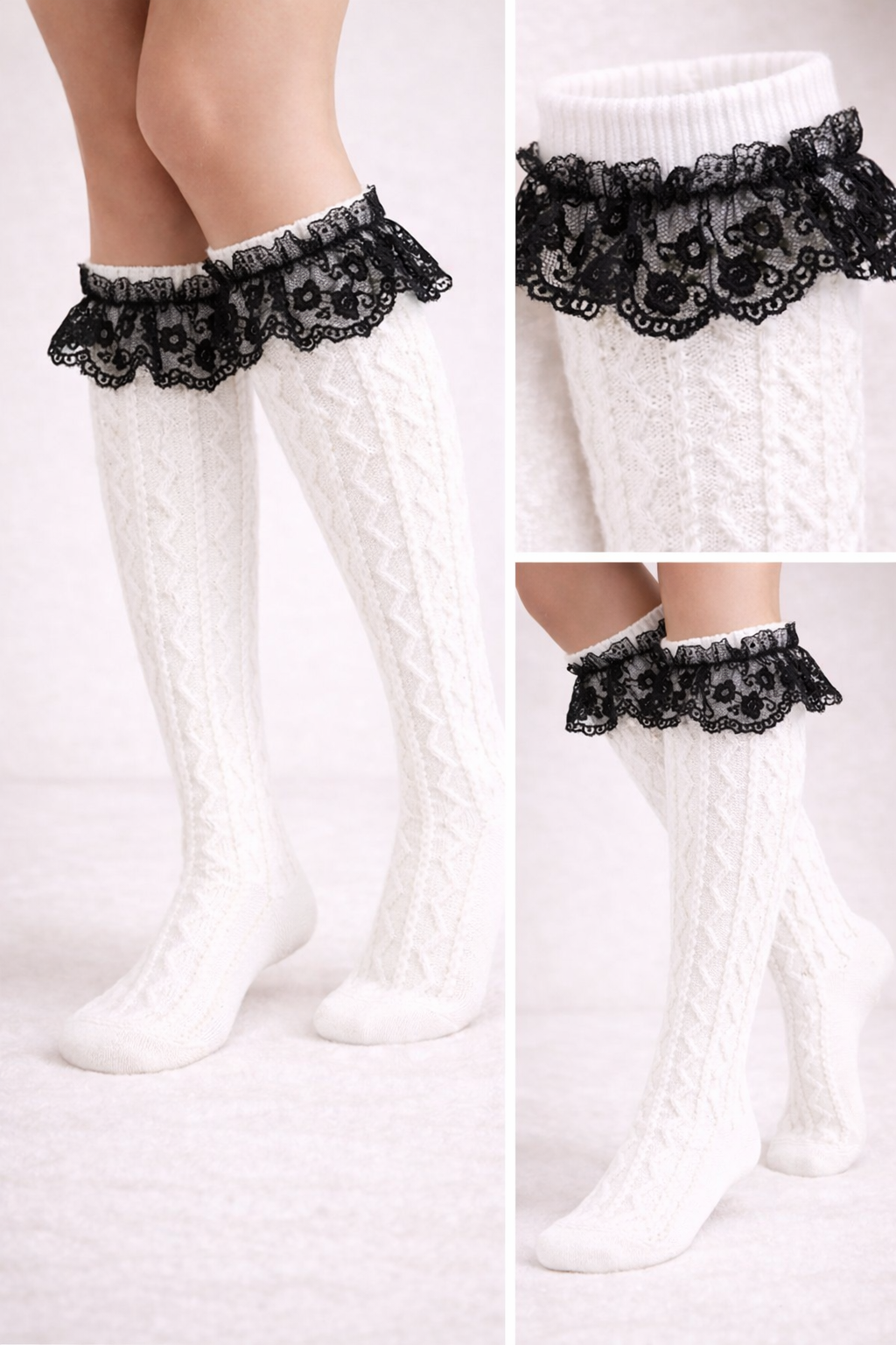 CHILDREN'S KNEE SOCKS WITH LACE ACCESSORIES WHITE