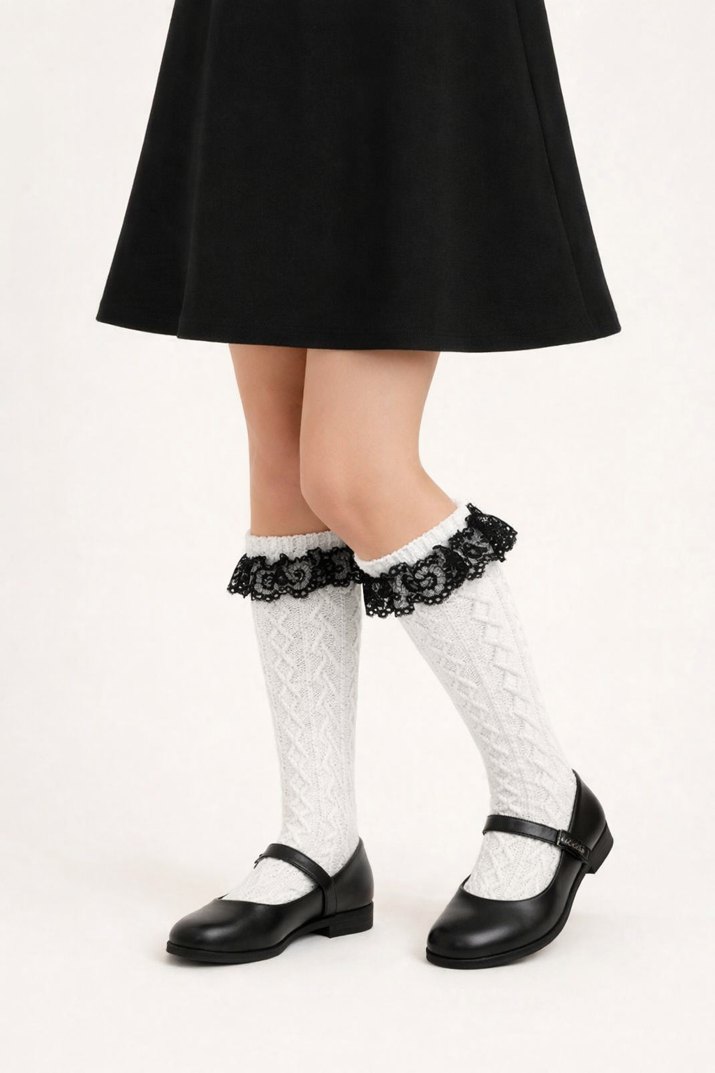 CHILDREN'S KNEE SOCKS WITH LACE ACCESSORIES WHITE