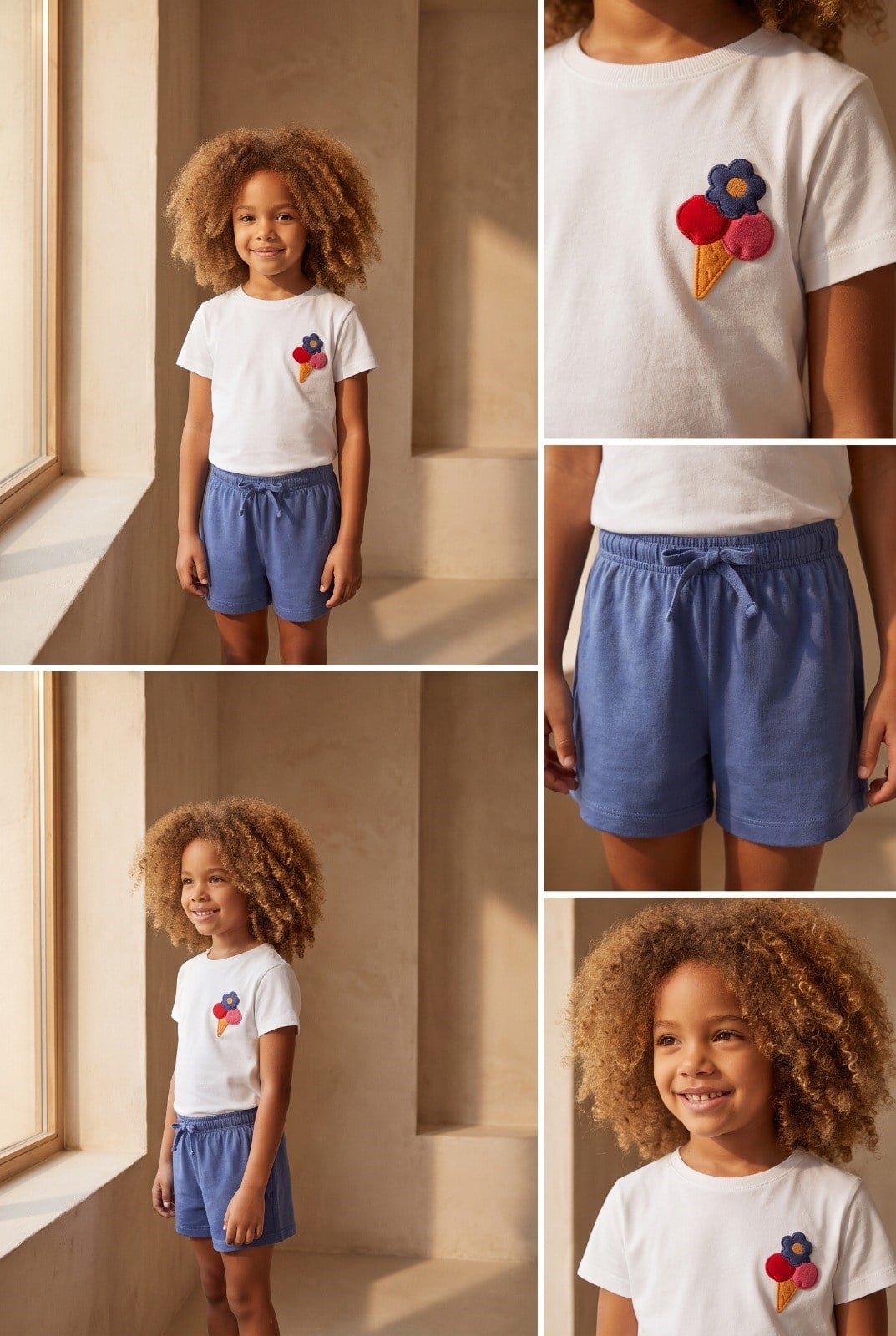 FLORAL OUTBURST ICE CREAM THEMED GIRLS' SHORTS SET ECRU