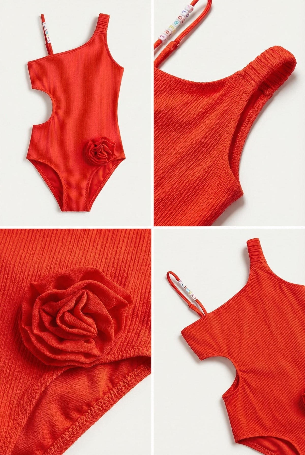 FLORAL OUTBURST GIRL'S SWIMSUIT WITH ROSE ACCESSORIES RED