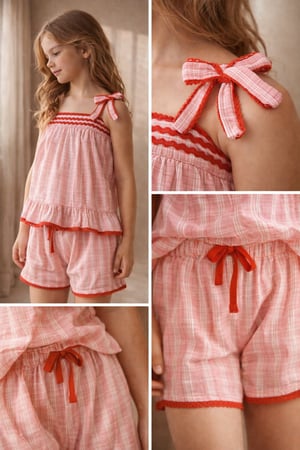 FLORAL OUTBURST RIBBON CHILDREN'S SHORTS SET PINK