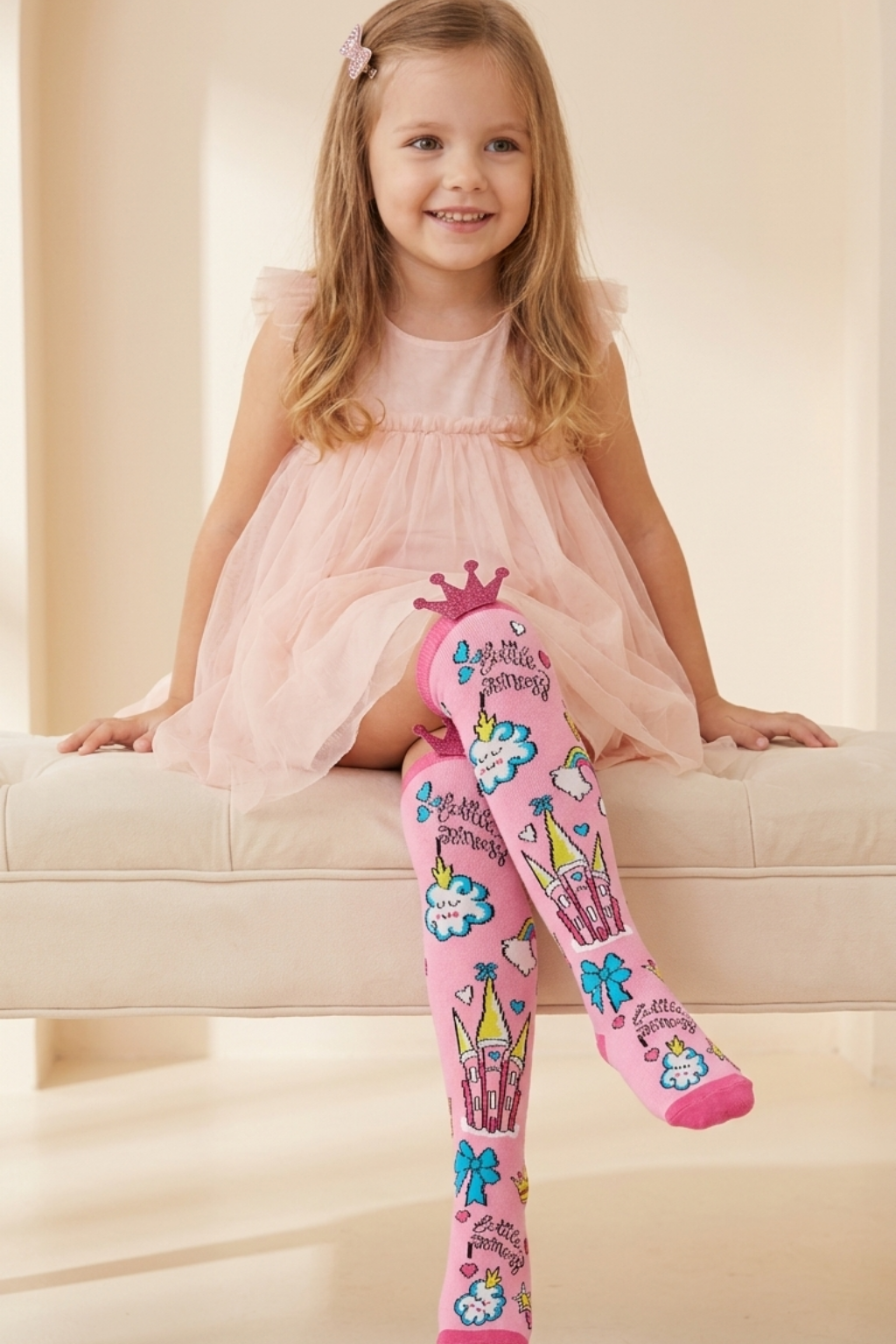 PINK PRINCESS GIRLS KNEEHIGH SOCKS PINK