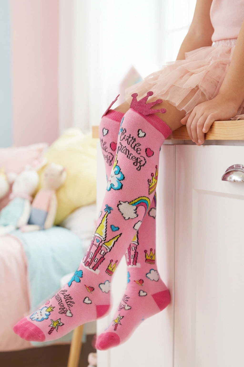 PINK PRINCESS GIRLS KNEEHIGH SOCKS PINK