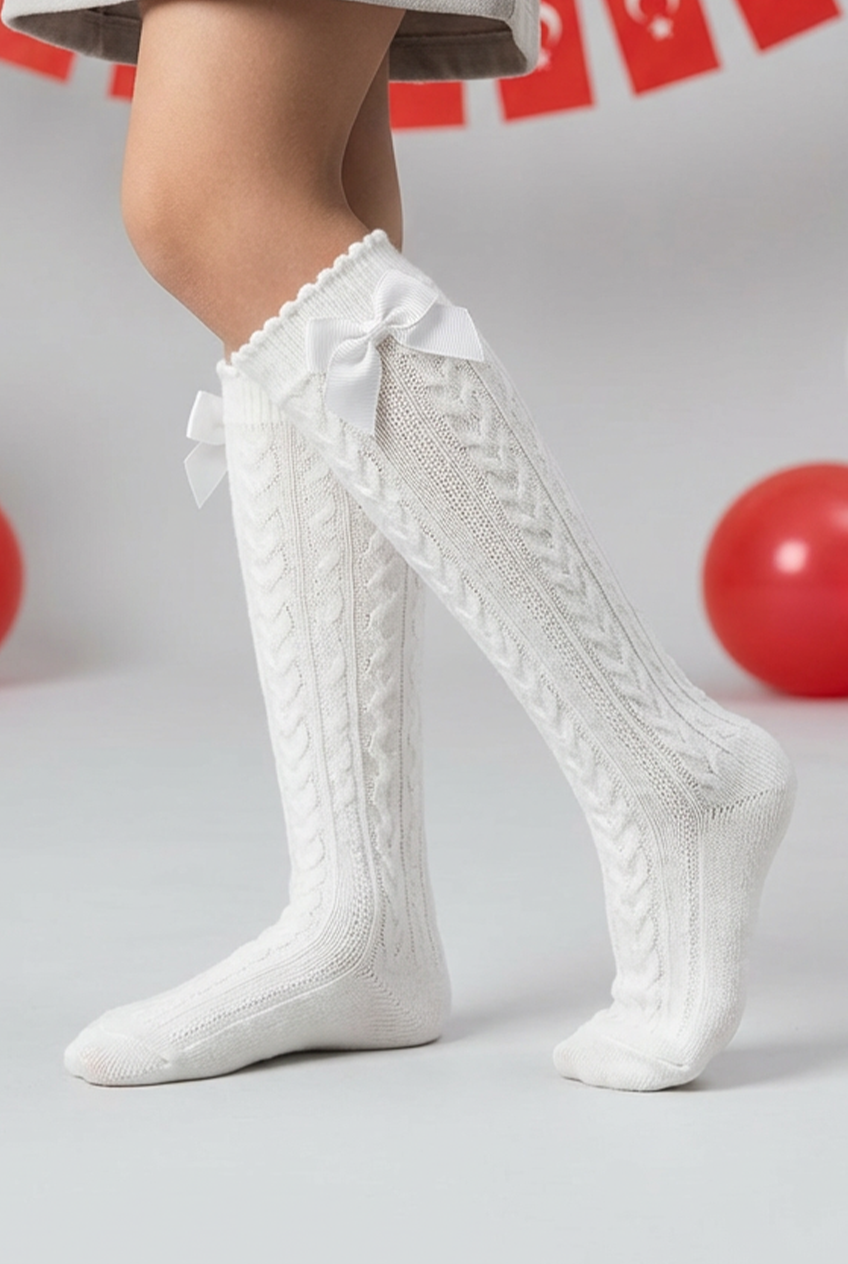 HEART EMBROIDERED CHILDREN'S KNEE SOCKS WHITE