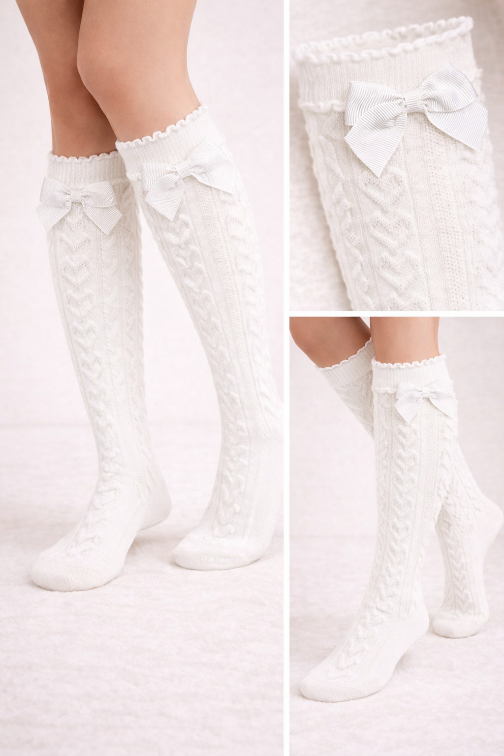 HEART EMBROIDERED CHILDREN'S KNEE SOCKS WHITE