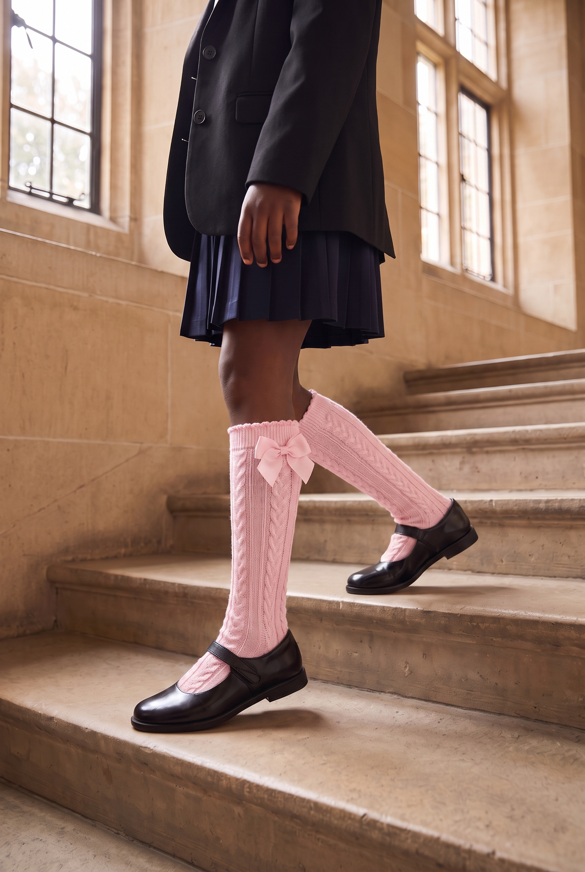 HEART EMBROIDERED CHILDREN'S KNEE SOCKS PINK