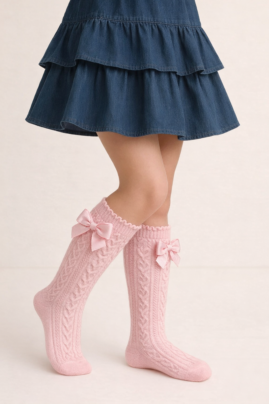 HEART EMBROIDERED CHILDREN'S KNEE SOCKS PINK