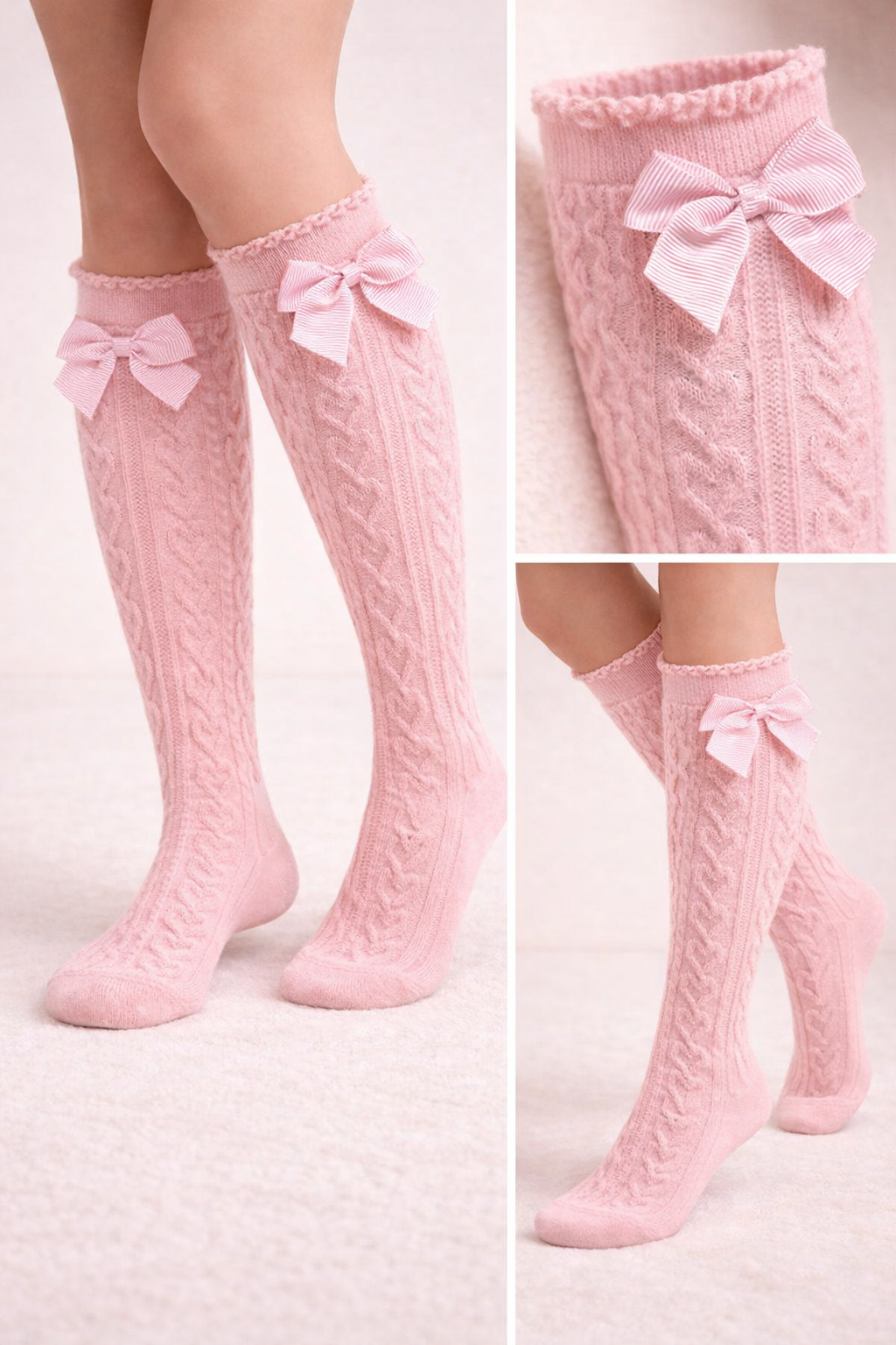 HEART EMBROIDERED CHILDREN'S KNEE SOCKS PINK