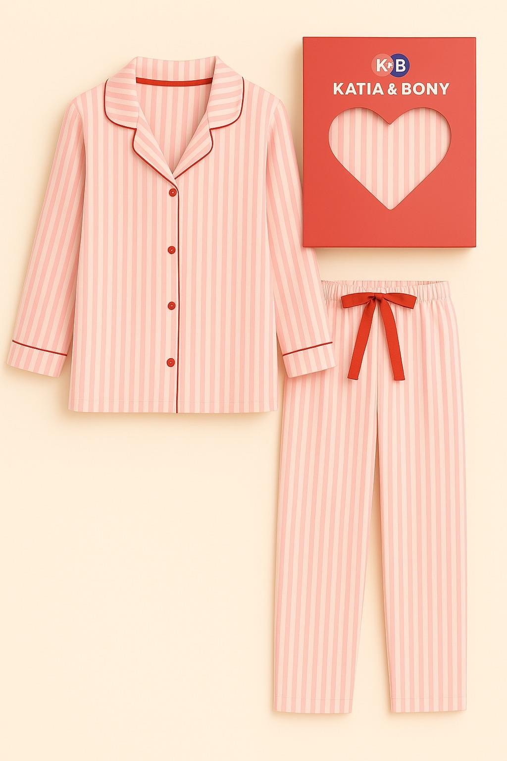 HEART BUTTONED GIRLS BOXED PYJAMAS SET PINK