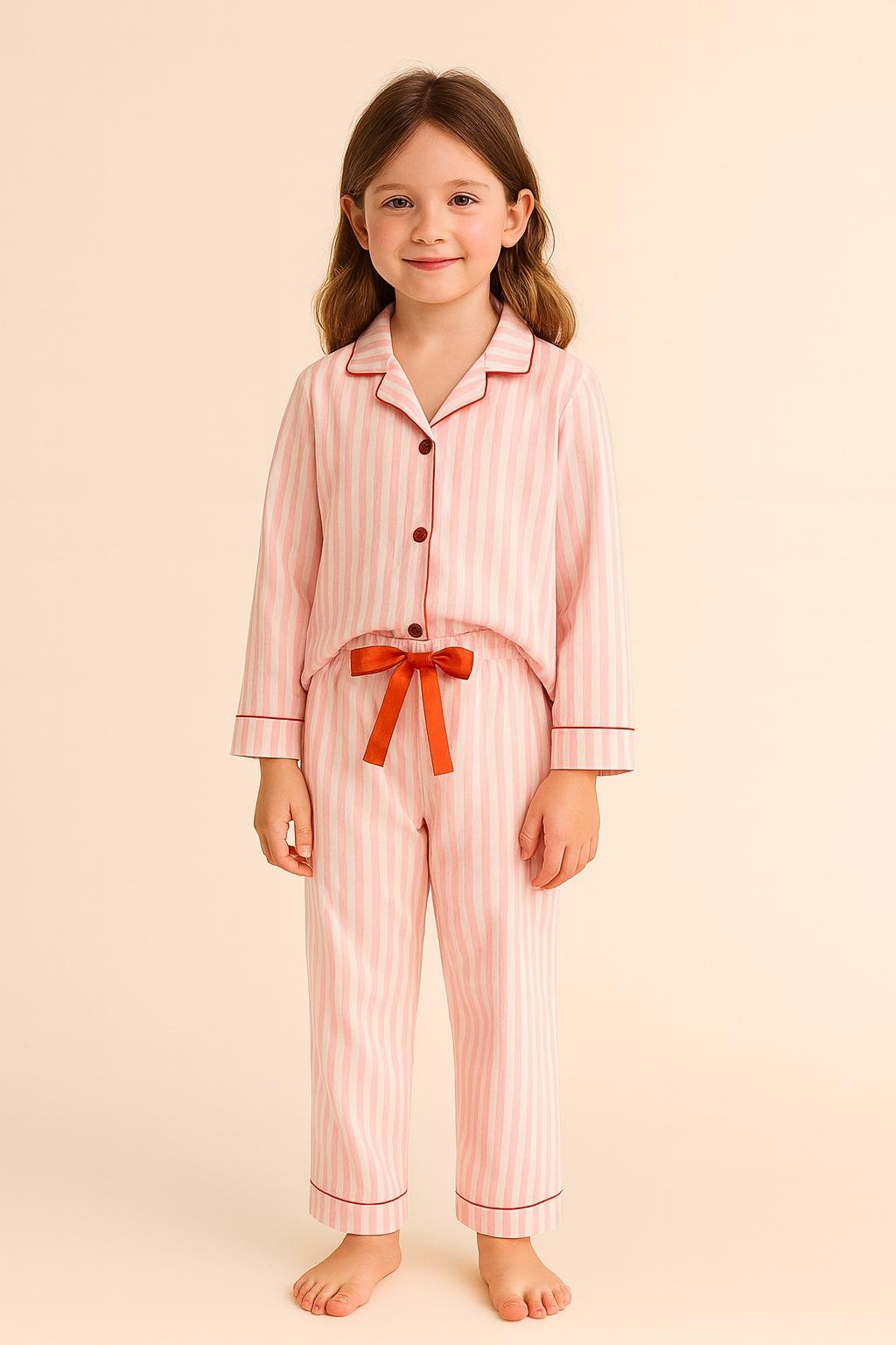 HEART BUTTONED GIRLS BOXED PYJAMAS SET PINK