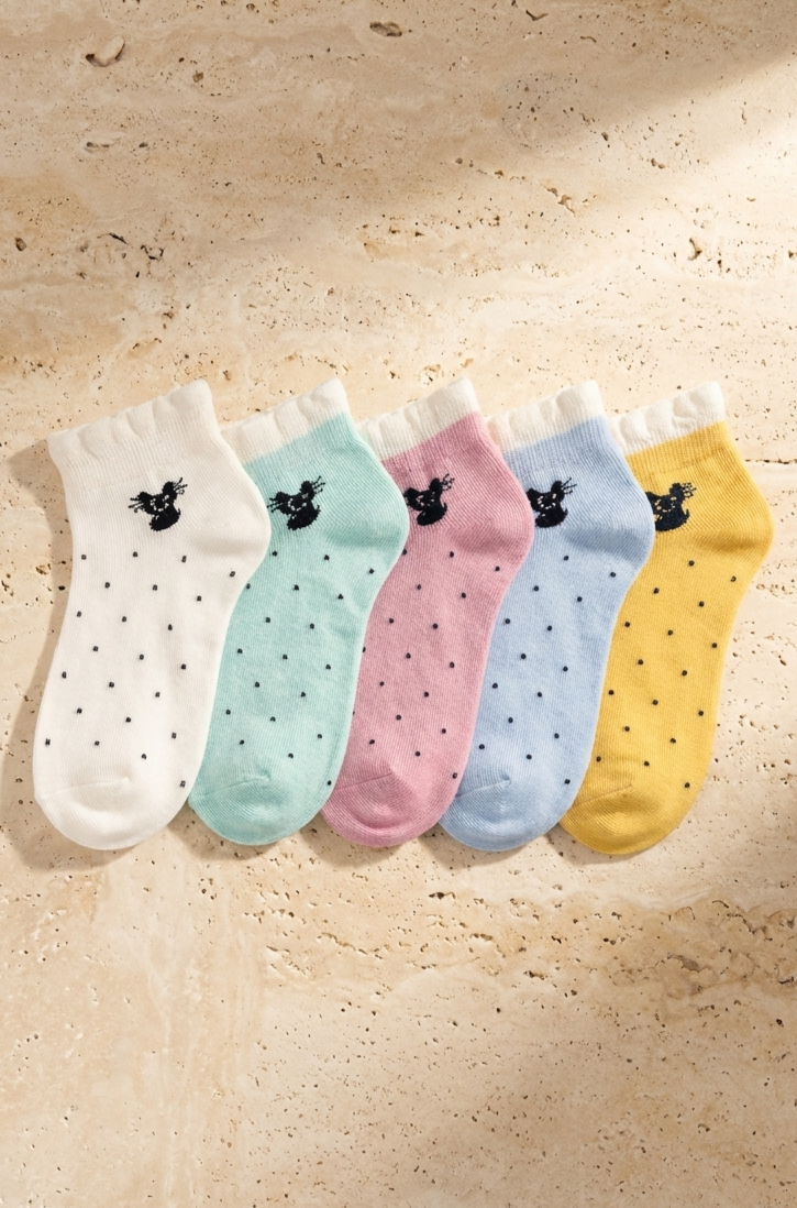 5 PCK CAT PRINT STEP SOCKS MIX
