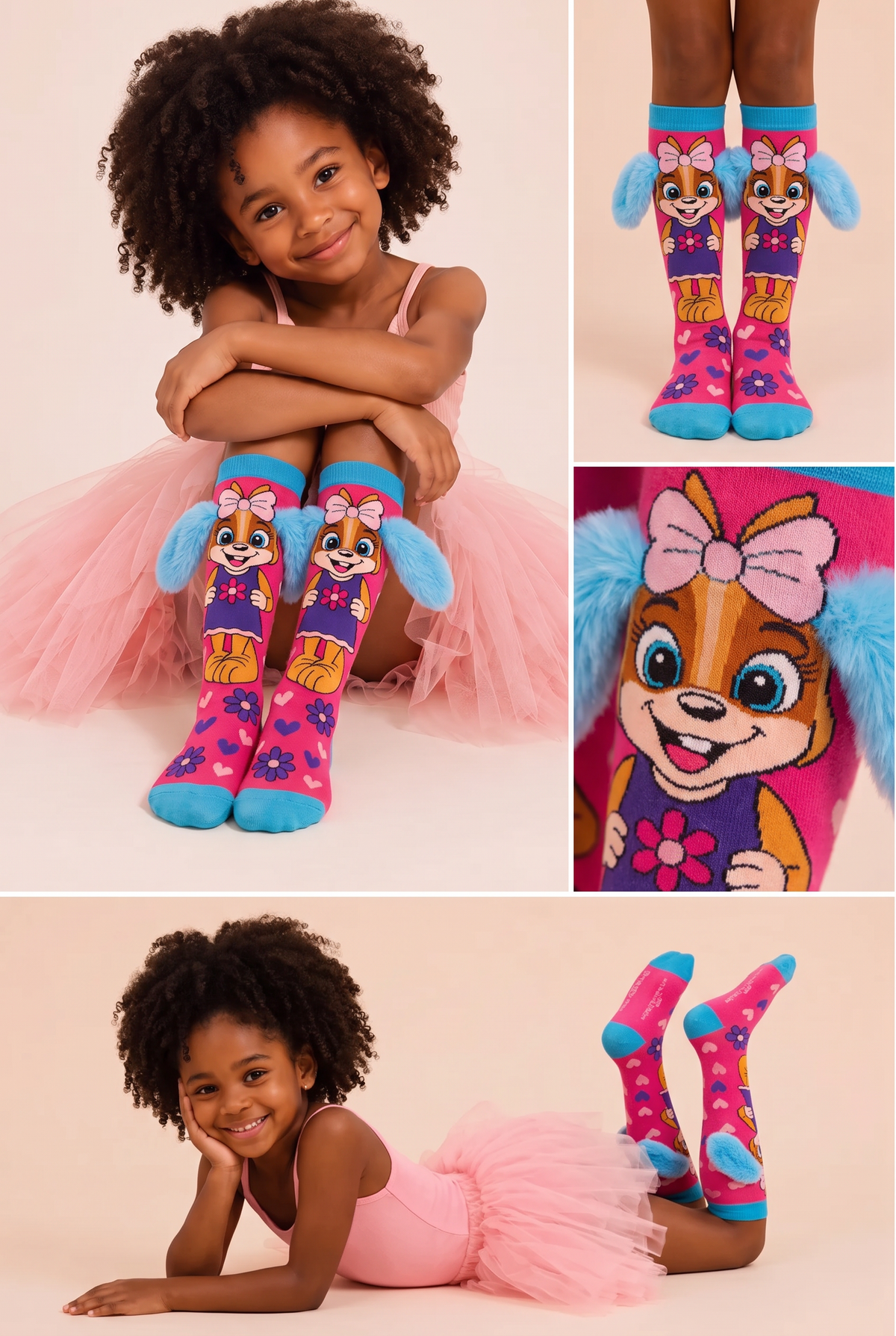DOG KIDS KNEE HIGH SOCKS WITH EAR ACCESSORIES MIX