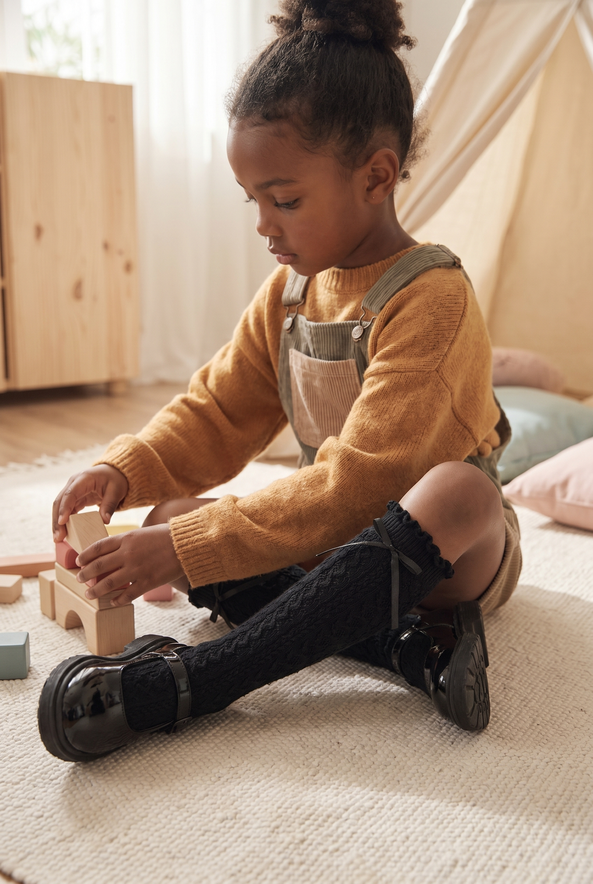 CHILDREN'S KNEE SOCKS WITH BOW ACCESSORIES BLACK