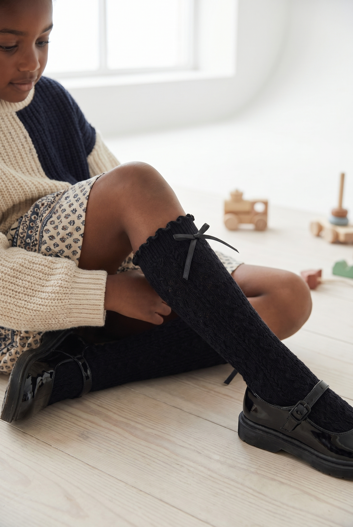 CHILDREN'S KNEE SOCKS WITH BOW ACCESSORIES BLACK