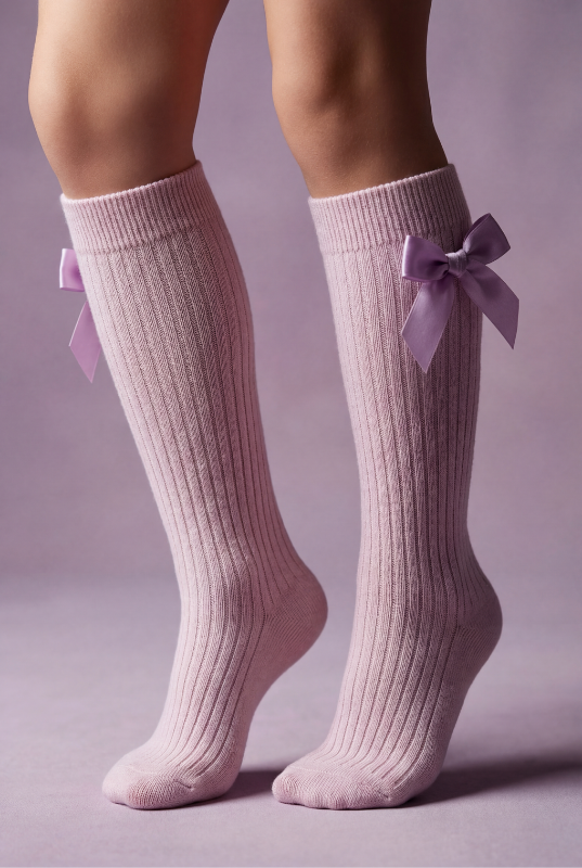 RIBBON-WOVEN CHILDREN'S KNEE-HIGH SOCKS LILAC