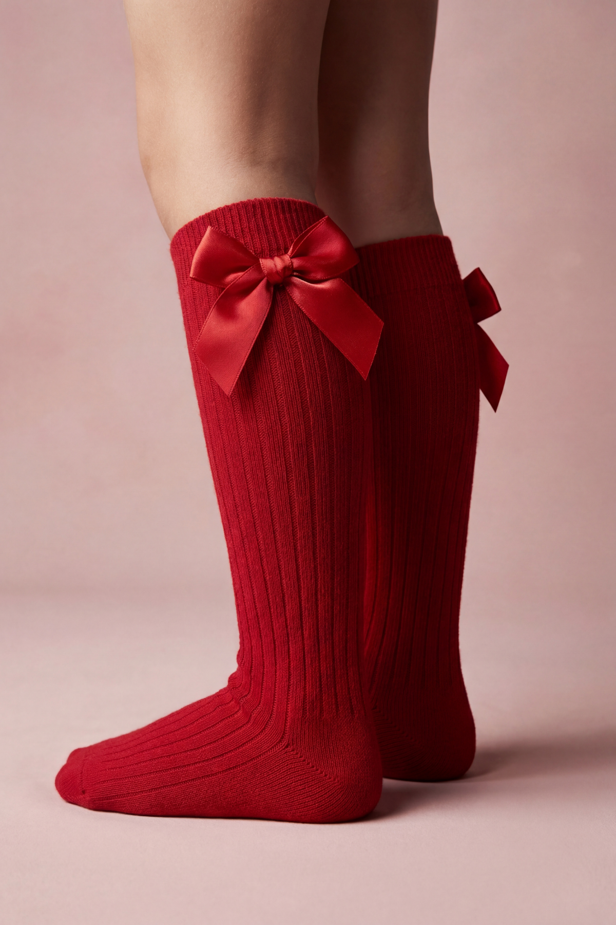 RIBBON-WOVEN CHILDREN'S KNEE-HIGH SOCKS RED