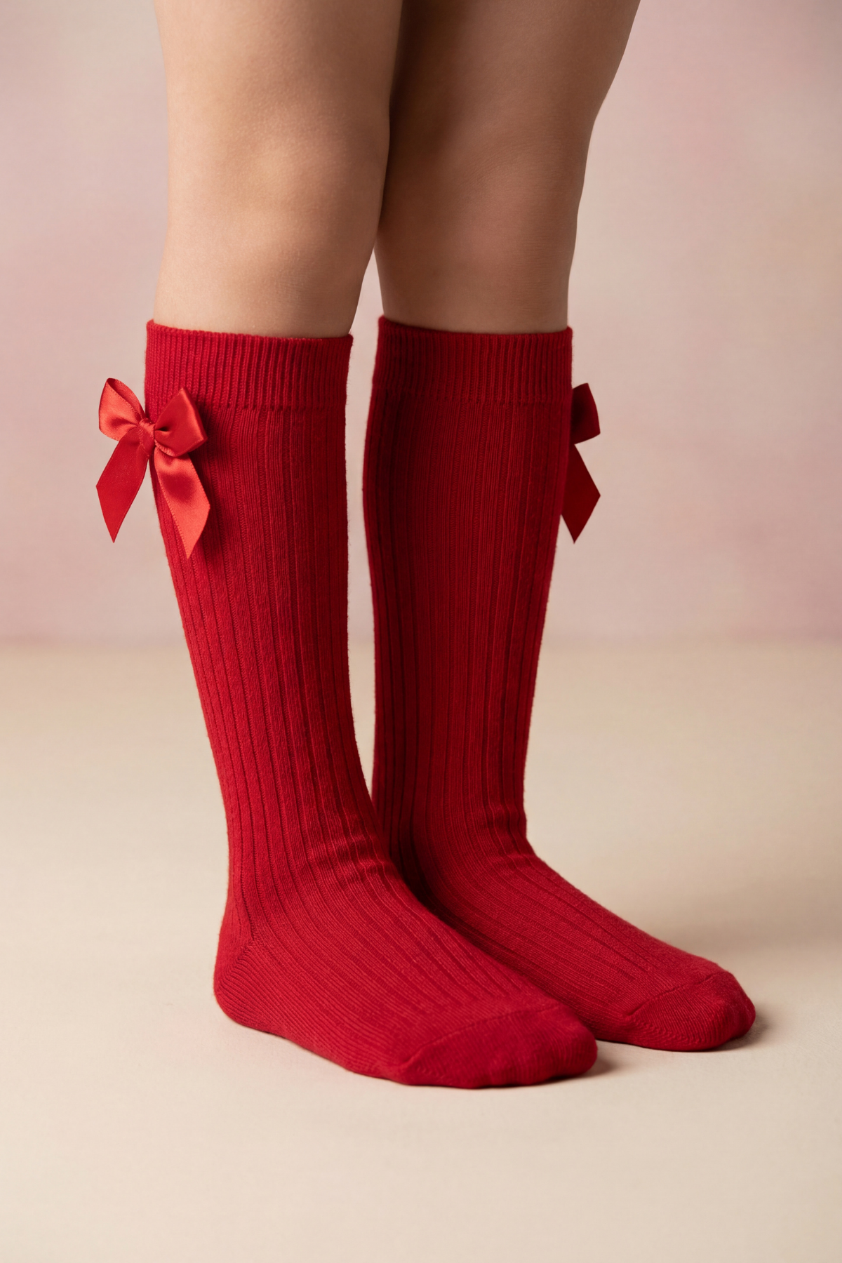 RIBBON-WOVEN CHILDREN'S KNEE-HIGH SOCKS RED