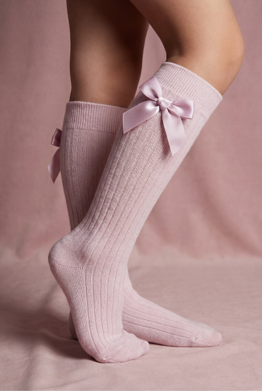 RIBBON-WOVEN CHILDREN'S KNEE-HIGH SOCKS LILAC
