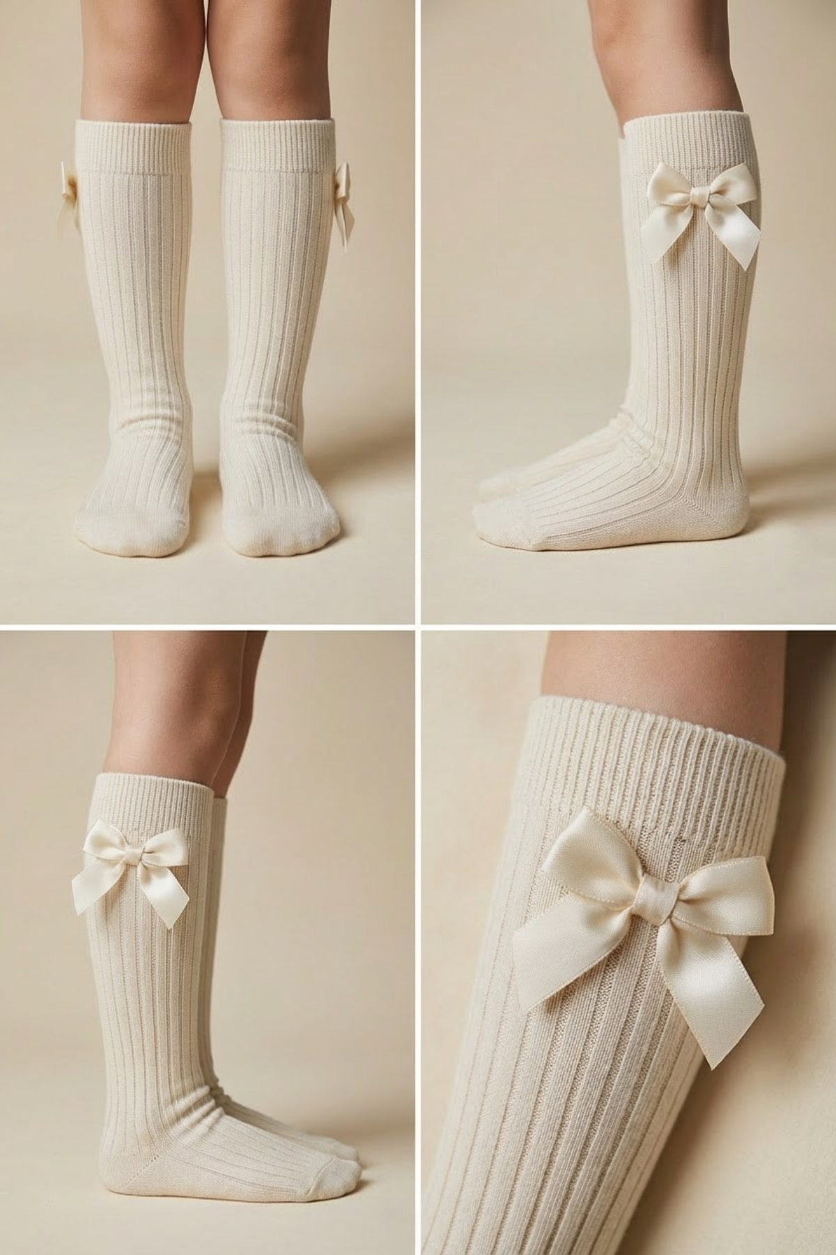 RIBBON-WOVEN CHILDREN'S KNEE-HIGH SOCKS ECRU