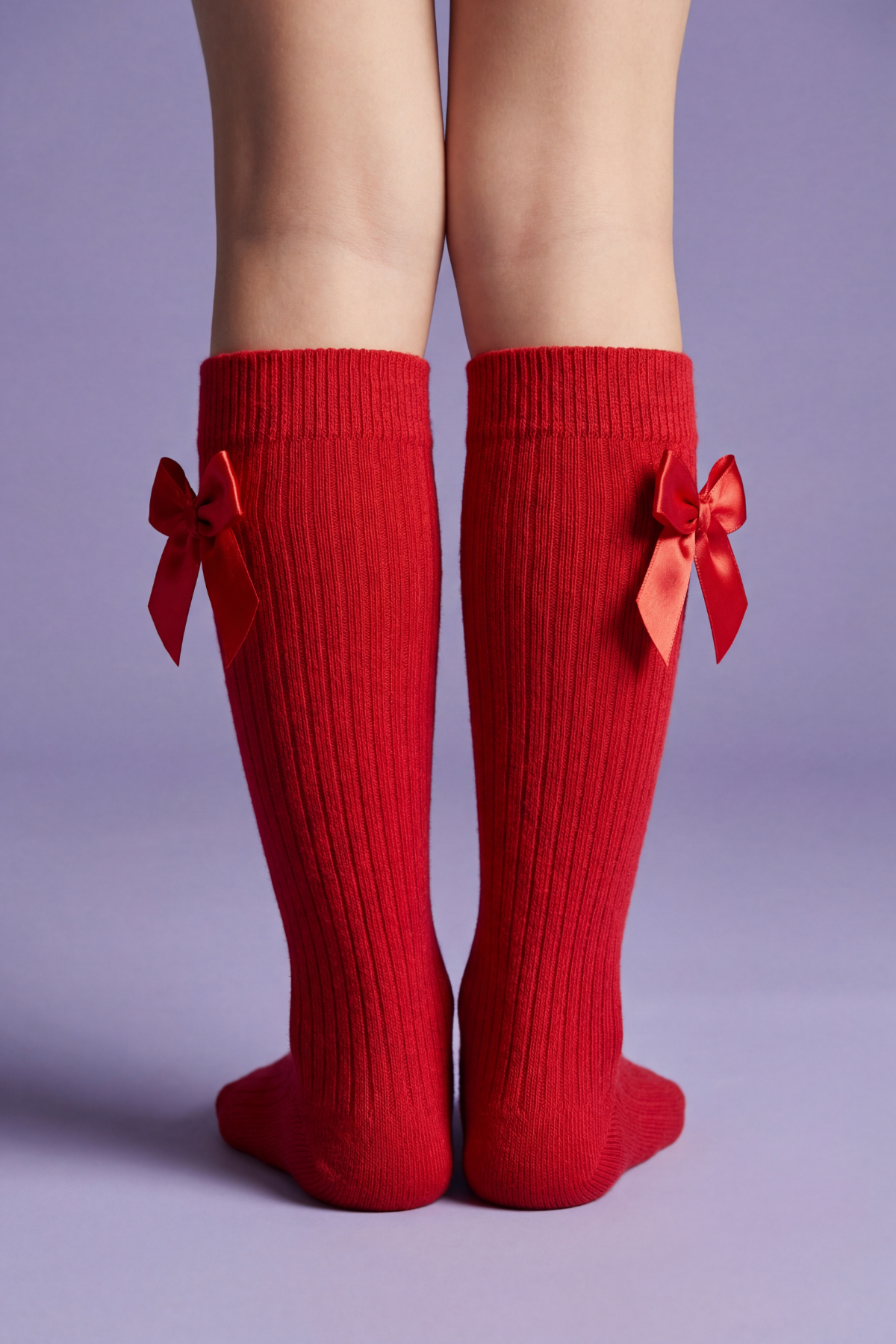 RIBBON-WOVEN CHILDREN'S KNEE-HIGH SOCKS RED