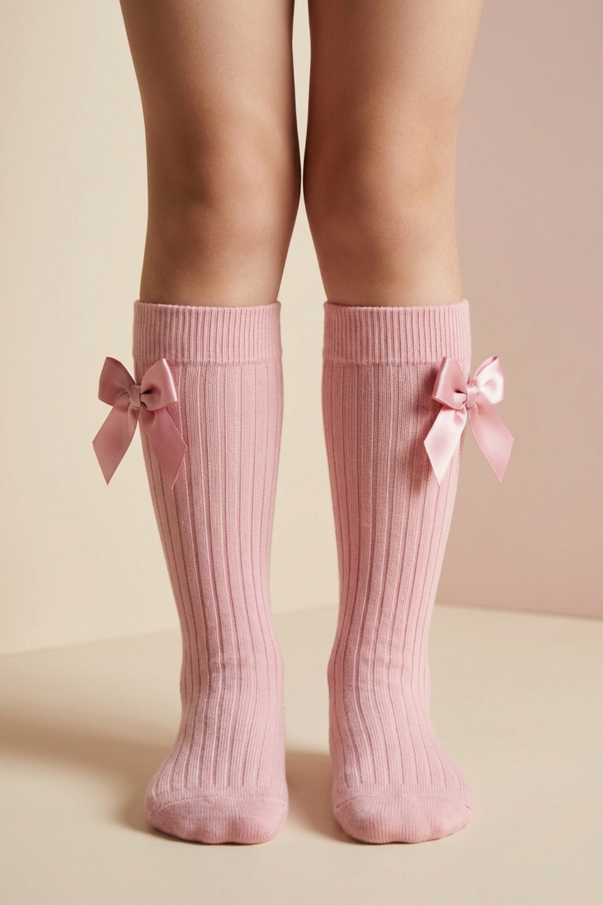 RIBBON-WOVEN CHILDREN'S KNEE-HIGH SOCKS PINK