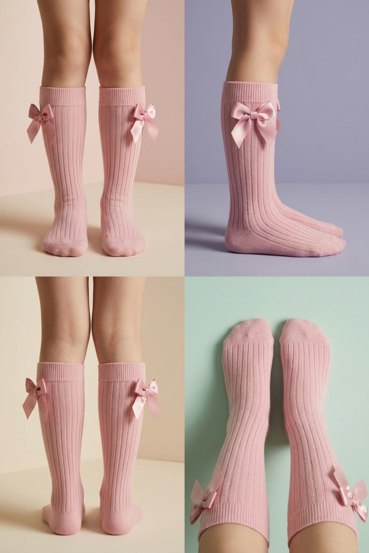 RIBBON-WOVEN CHILDREN'S KNEE-HIGH SOCKS PINK