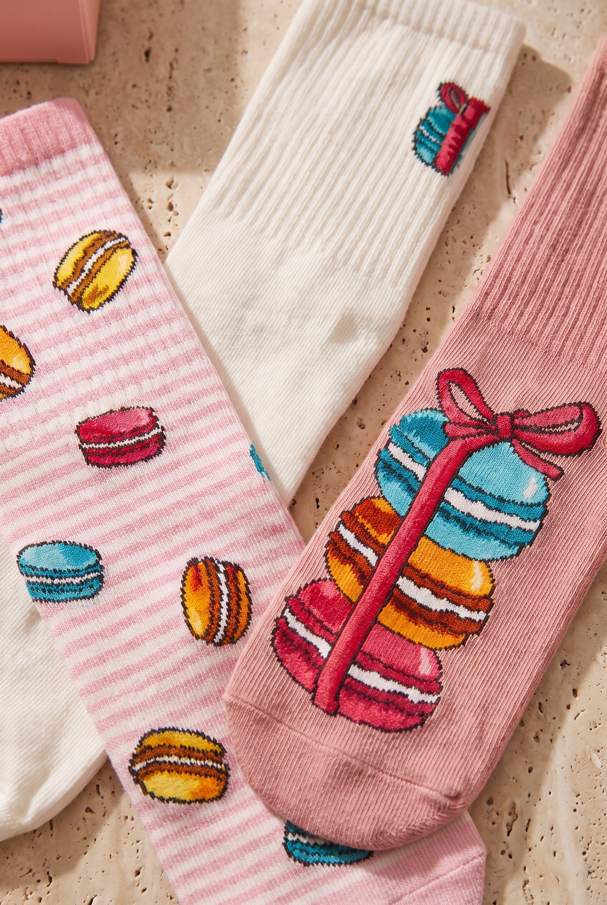 3PCK MAKARON BOX GIRLS SOCKET SOCKS PINK MIX