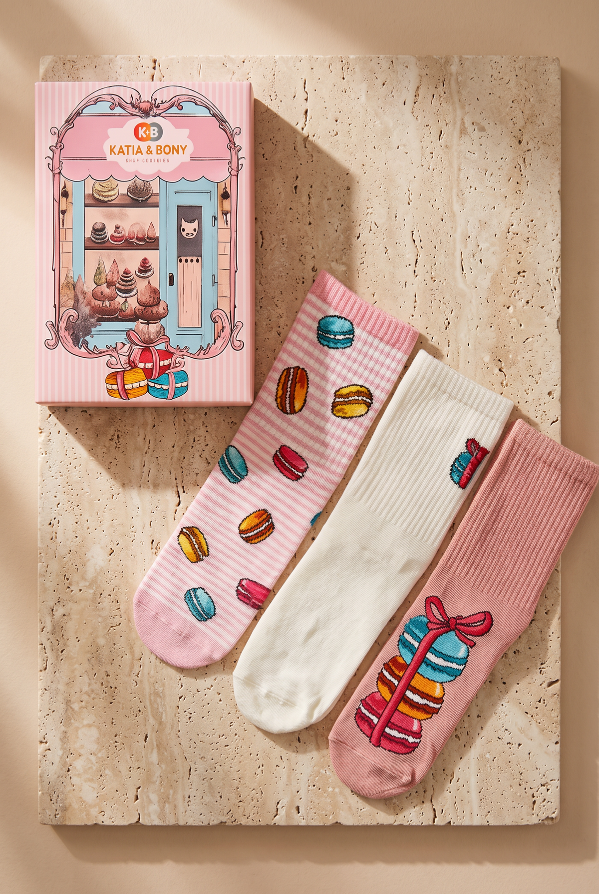 3PCK MAKARON BOX GIRLS SOCKET SOCKS PINK MIX