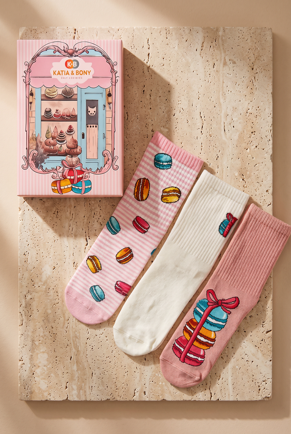3PCK MAKARON BOX GIRLS SOCKET SOCKS PINK MIX