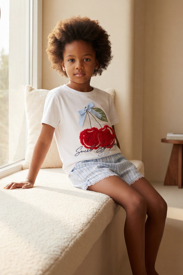 MEDITERRANEAN CHERRY GIRL'S SHORTS SET WHITE