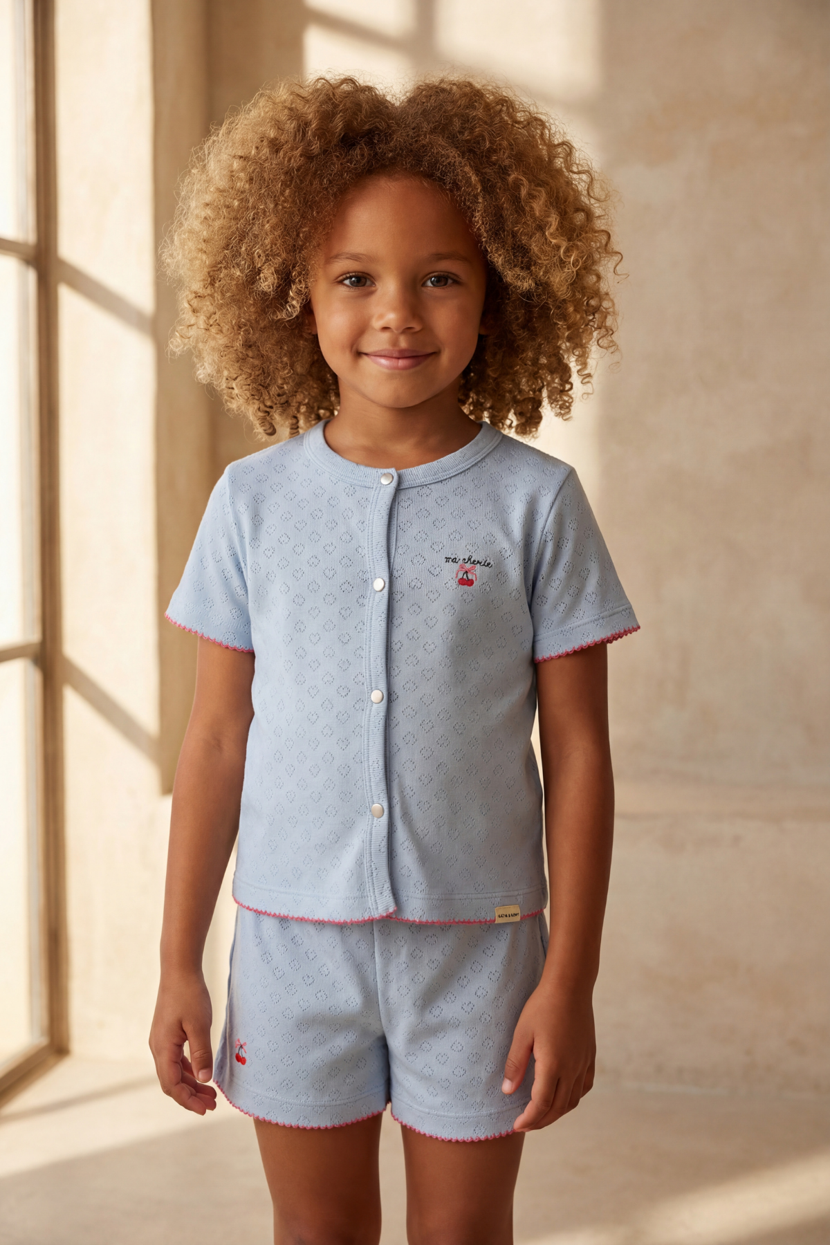 MEDITERRANEAN CHERRY PRINTED GIRL'S SHORTS SET BLUE