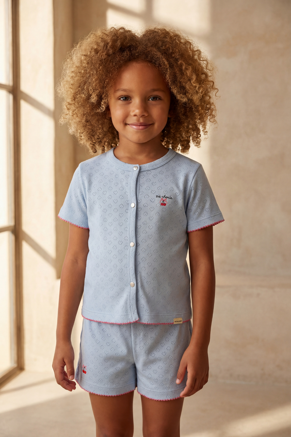 MEDITERRANEAN CHERRY PRINTED GIRL'S SHORTS SET BLUE