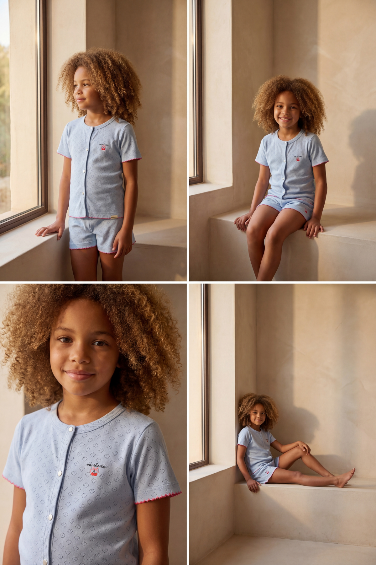 MEDITERRANEAN CHERRY PRINTED GIRL'S SHORTS SET BLUE