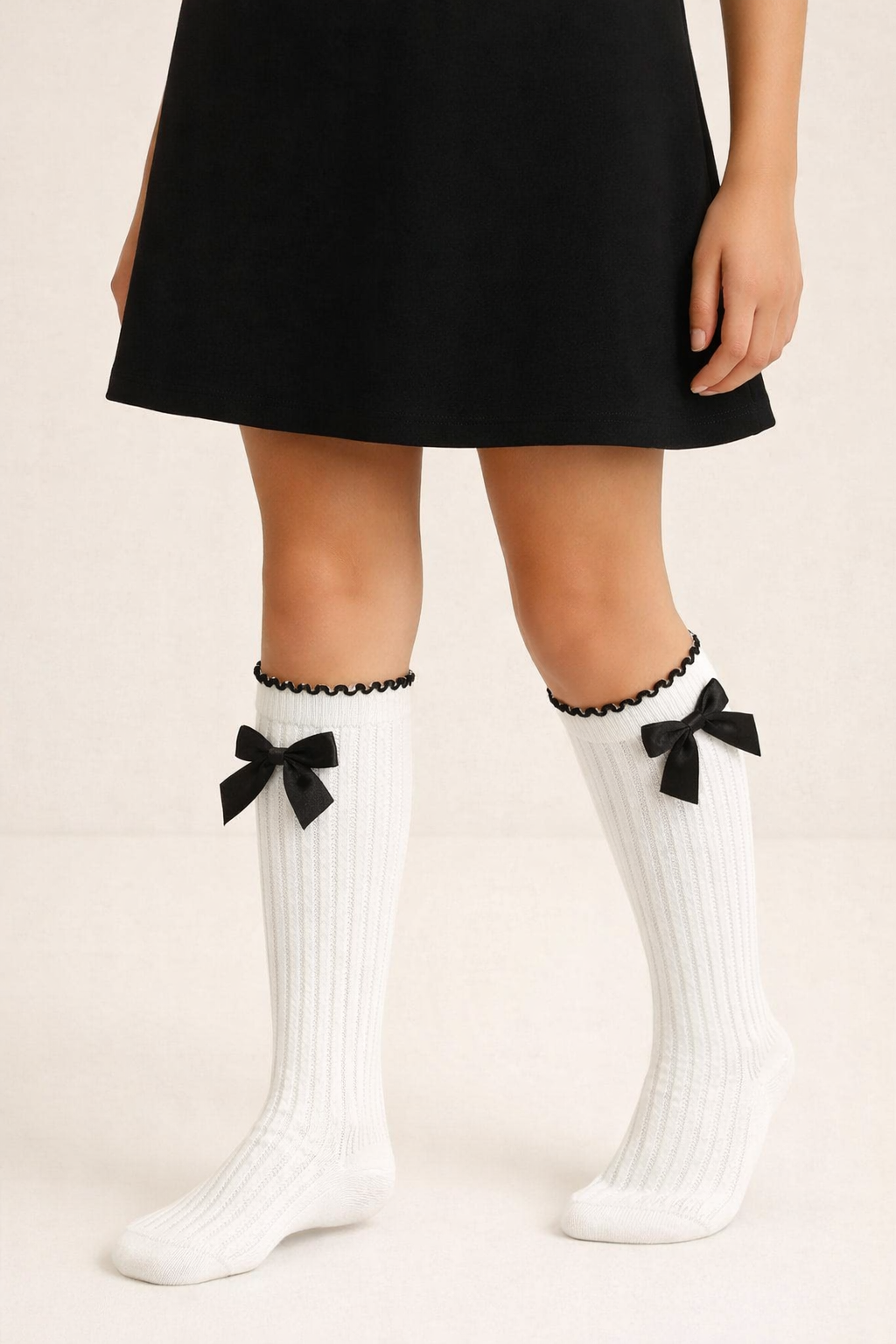 CHILDREN'S KNEE SOCKS WITH RIBBON ACCESSORIES WHITE