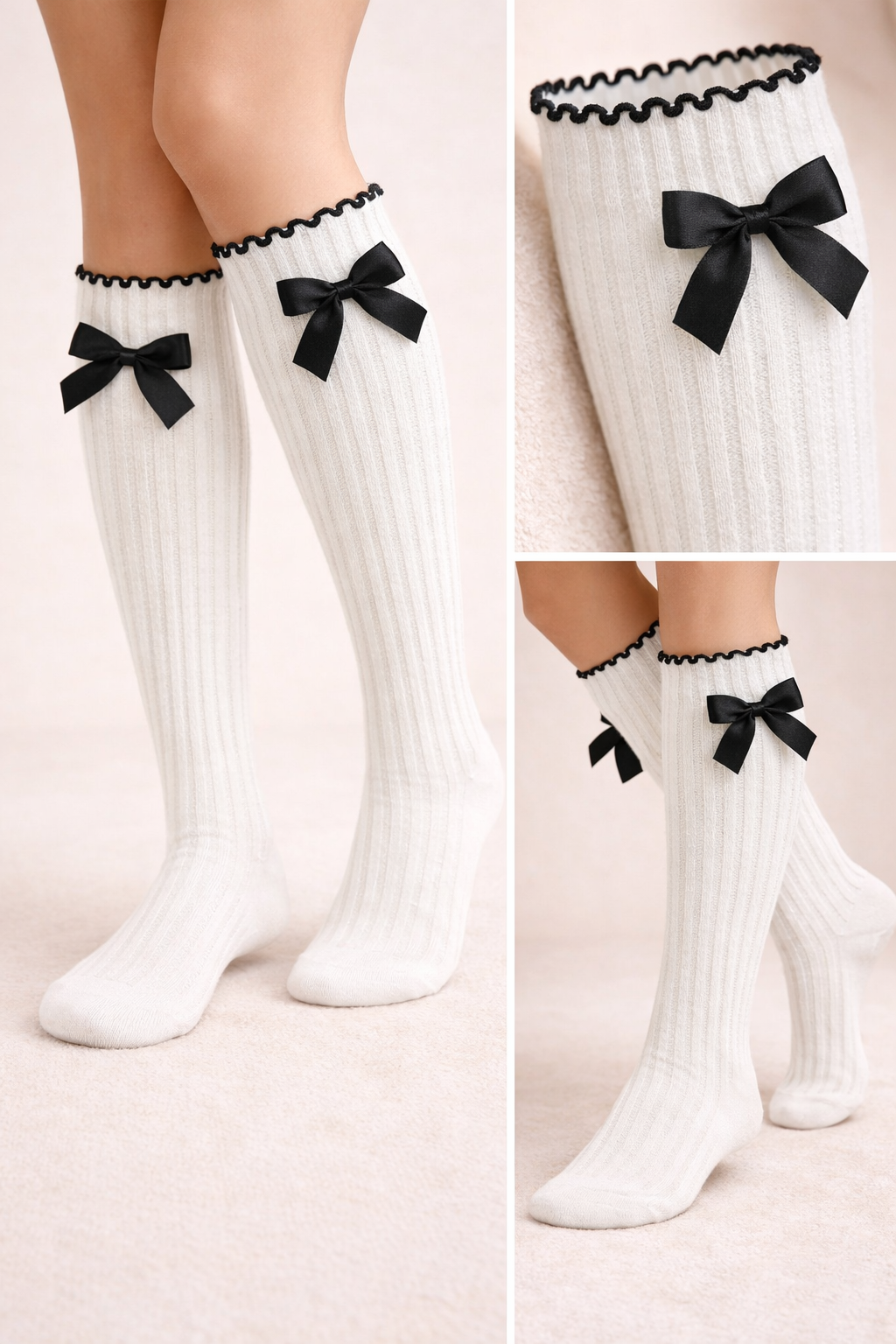 CHILDREN'S KNEE SOCKS WITH RIBBON ACCESSORIES WHITE