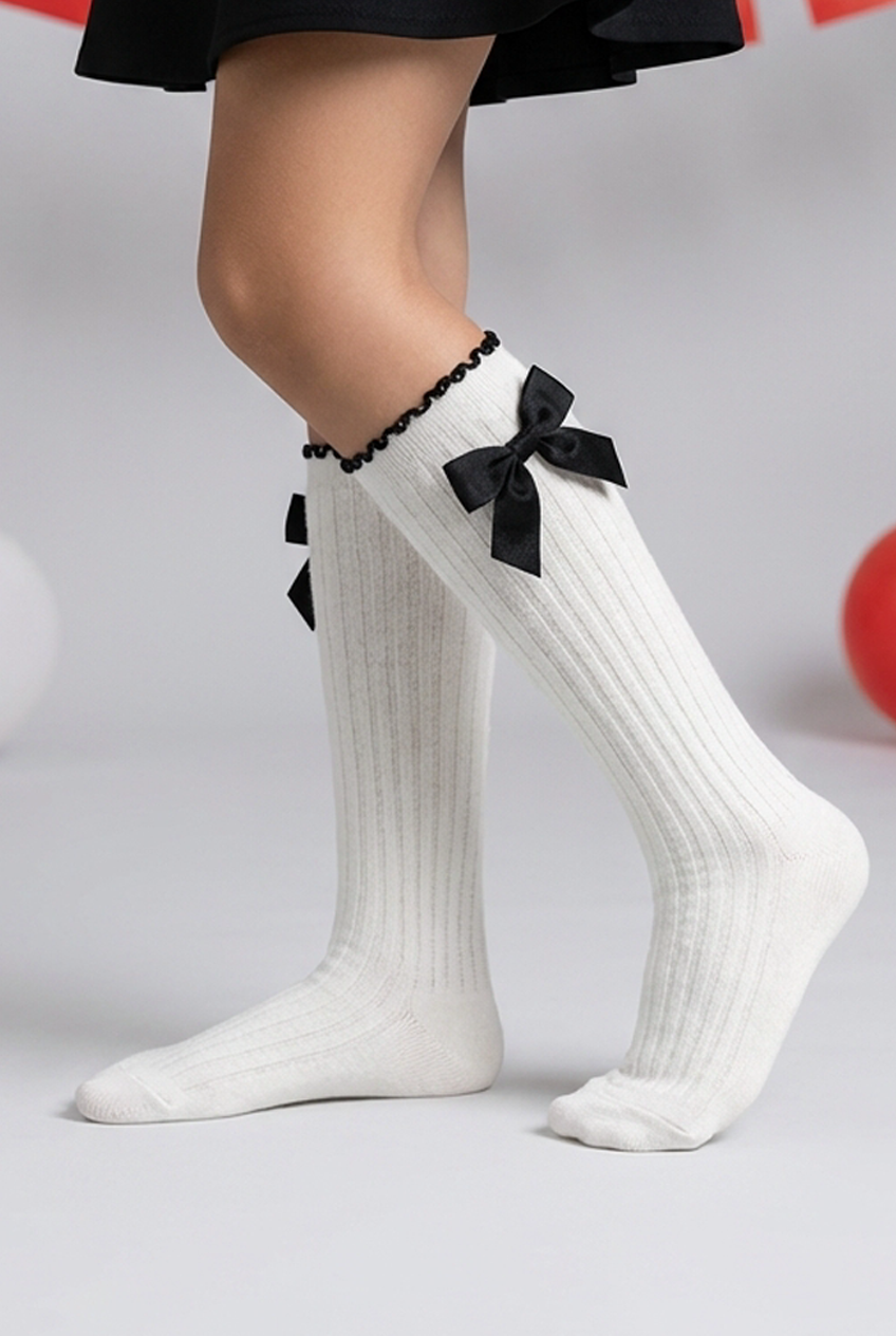 CHILDREN'S KNEE SOCKS WITH RIBBON ACCESSORIES WHITE