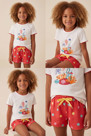 SEA LA VIE SHELL GIRL'S SHORTS SET WHITE