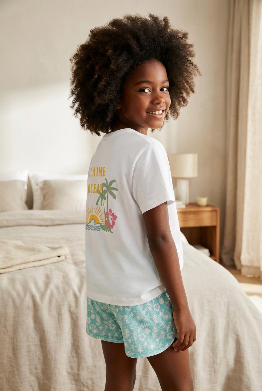 SEA LA VIE BUTTONED GIRL'S SHORTS SET WHITE